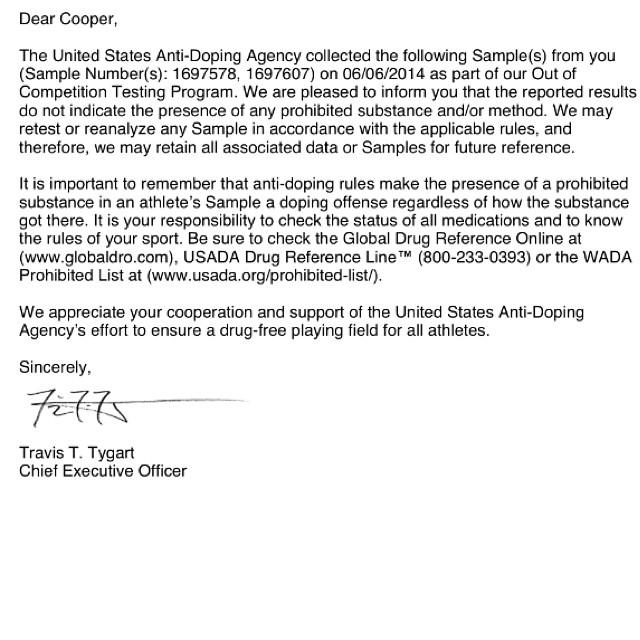 Both Webb and Baggett posted their USADA results on social media. 