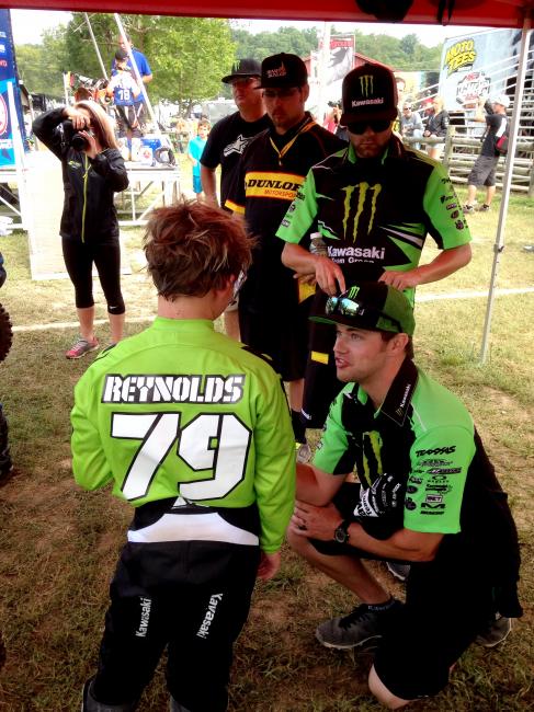 Ryan Holliday talks with Jett Reynolds after a moto at Loretta Lynn's. 