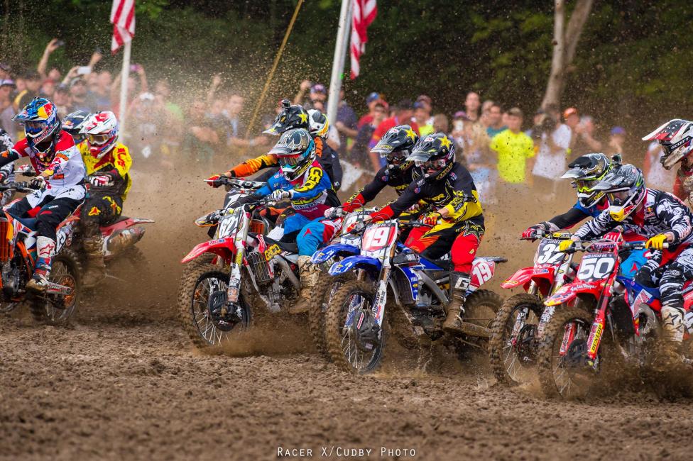 The 250s blast off.  Martin (19) got the start he needed, and was rewarded with second in the moto, enough to clinch the championship.