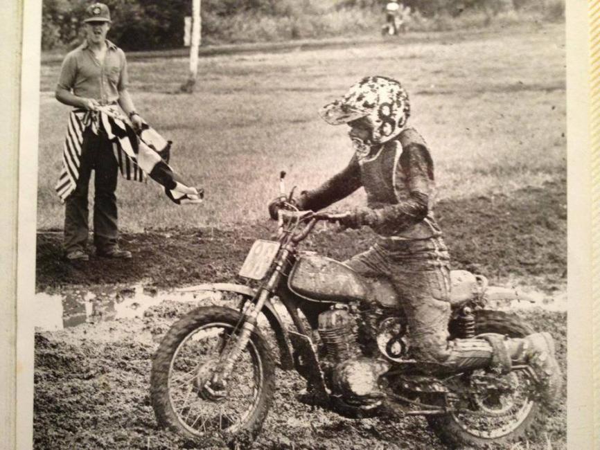 Lisa Wagner trudges through the muddy conditions at Pioneer Park in Gobles, Michigan—just miles from Dutch Sport Park, a track she and the rest of the Wagner family currently operate.  