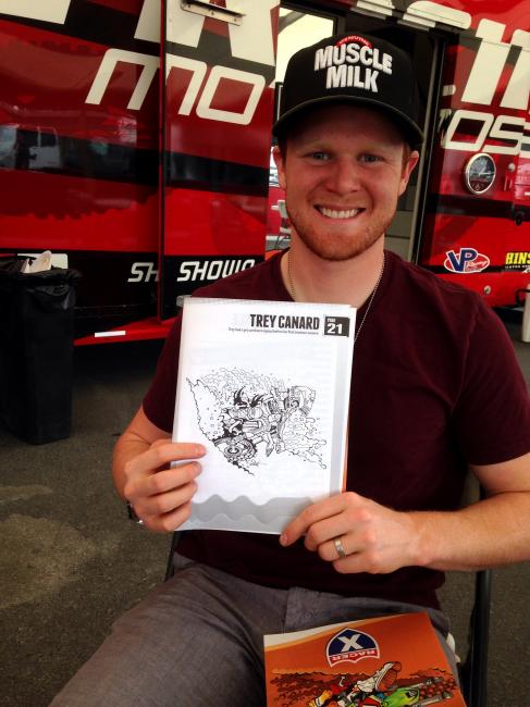 Trey Canard is happy with his illustration!