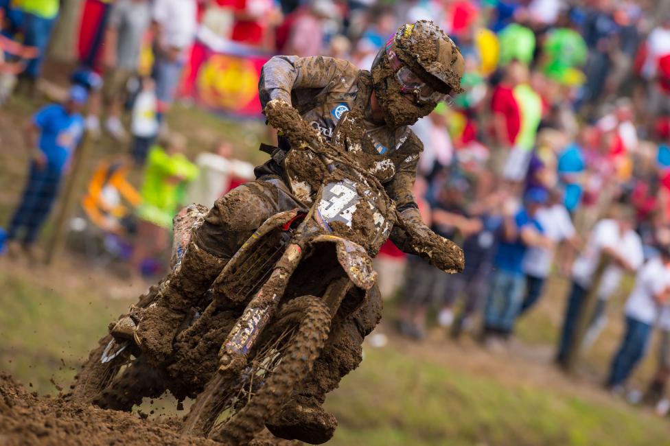 Renzland slops through the mud at the Indiana National, his second pro race.  