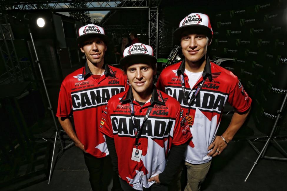 From left: Benoit, Medaglia and Facciotti rode for Team Canada at the 2014 Motocross of Nations.  
