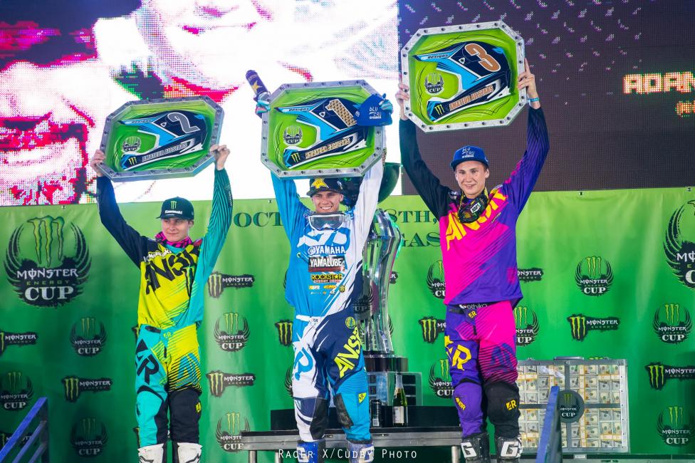 The Amatuer All-Stars class podium. Left to right: Darian Sanayei, Aaron Plessinger, Benny Bloss.