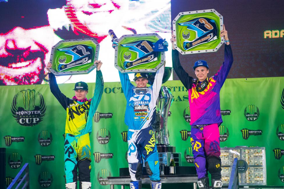 Aaron Plessinger (center) won the Amateur All-Star race in his final amateur race.  
