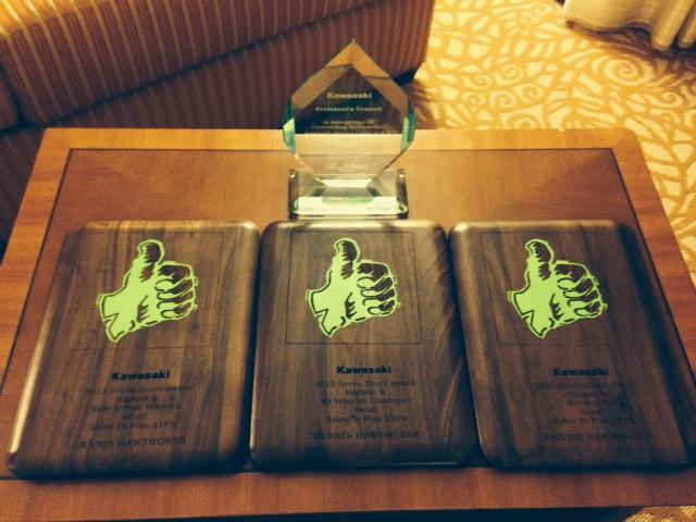 Hawthorne was awarded the President's Council award and three Green Gloves at the Kawasaki district manager's meeting this past summer.