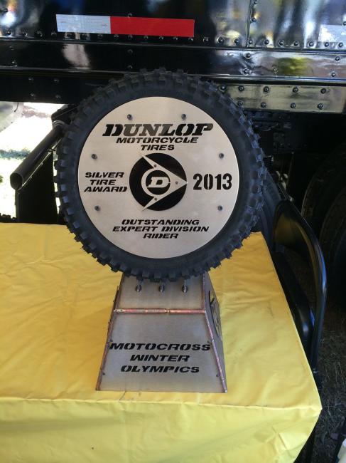 Tires on the bikes and the trophies. 