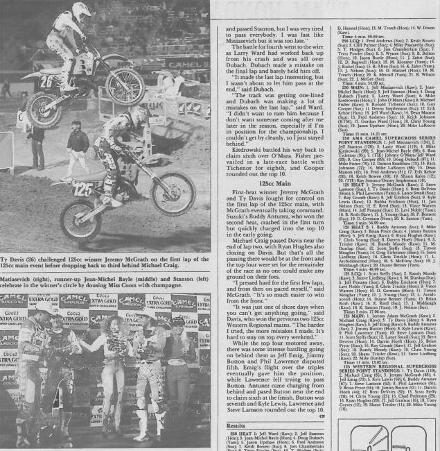 That’s Jeremy McGrath riding a Team Green Kawasaki back in 1990 in the 125 West Region Supercross.