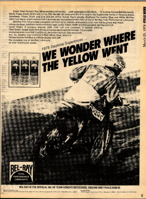 Jimmy Ellis switched from Can-Am to Honda prior to 1978, then won the season-opening SX at the Seattle Kingdome.