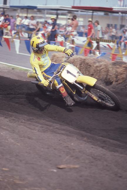 Mark Barnett fought hard to keep his #1 plate in AMA Supercross in 1982 but came up short to Hansen. The Bomber did win a third straight 125 Motocross title.