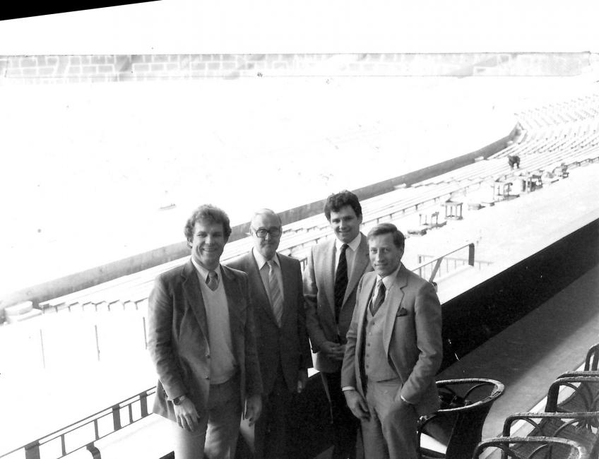 Mike Goodwin, John Davis, Artist Rob Kinsey and John Garner, Controller of Sport, Wembley Stadium. 