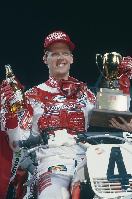 Broc Glover might have had a championship trophy as well as this Miller High Life bottle had the AMA ruled consistently on Jeff Ward’s case at the Rose Bowl.