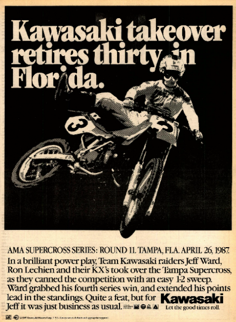 Privateer Ricky Ryan (12) leads the start of the 1987 Daytona Supercross by Honda, a race he would somehow win aboard a privateer CR250.