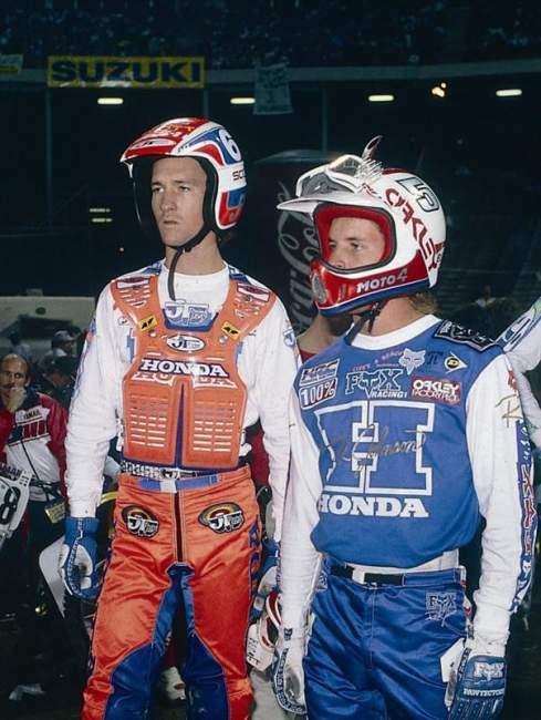 Team Honda’s David Bailey (left) and Rick Johnson were expecting to battle again in 1987 before Bailey’s injury in January.