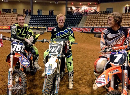 Heath Harrison (center) is leading the Clash for Cash points in the Motosport.com Arenacross Tour.
