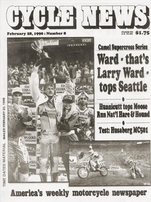 Defending champion Jeff Stanton graced the cover of the 1990 AMA/Camel Supercross program.