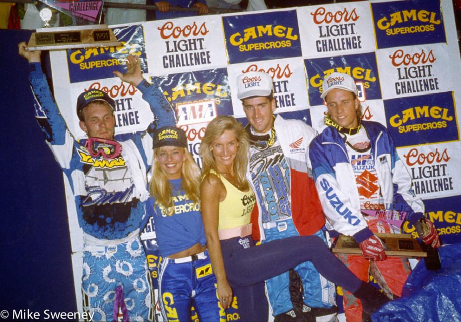 Stanton splits LaRocco (right) and Bradshaw on the Meadowlands podium in New Jersey. 