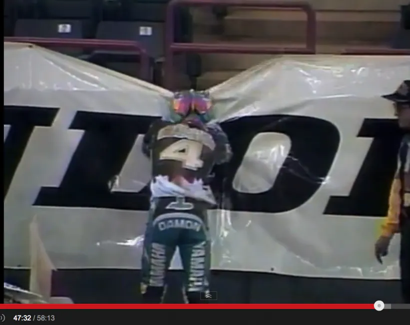 Damon tries to find his breath after he knocked himself out of the Indy SX and the points lead.