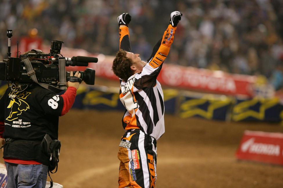 Carmichael celebrates his Phoenix win, which came at the expense of Chad Reed.