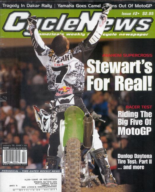 James Stewart swept the first three races of the 2005-06 Supercross season on his new Kawasaki KX450F.