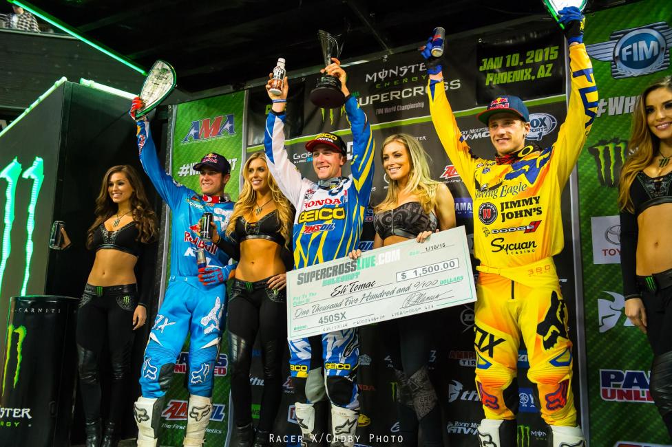 Roczen managed a smile for the camera but it he wasn't happy about Tomac beating him.