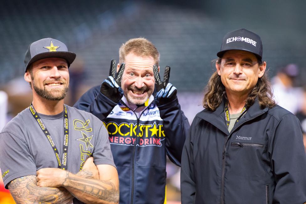 Rockstar Energy Drink motocross manager James Hanson (left), Rockstar Energy team owner Bobby Hewitt (middle) and Kenny Adams from Dragon.