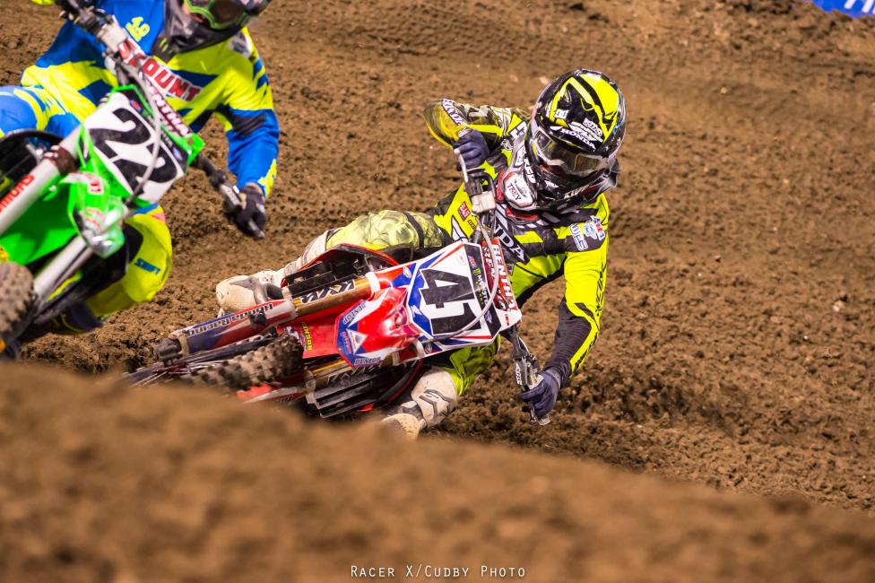 Trey Canard and Chad Reed are miles apart here compared to how close they'd get later in the 450SX main. The two had words after the checkers too.