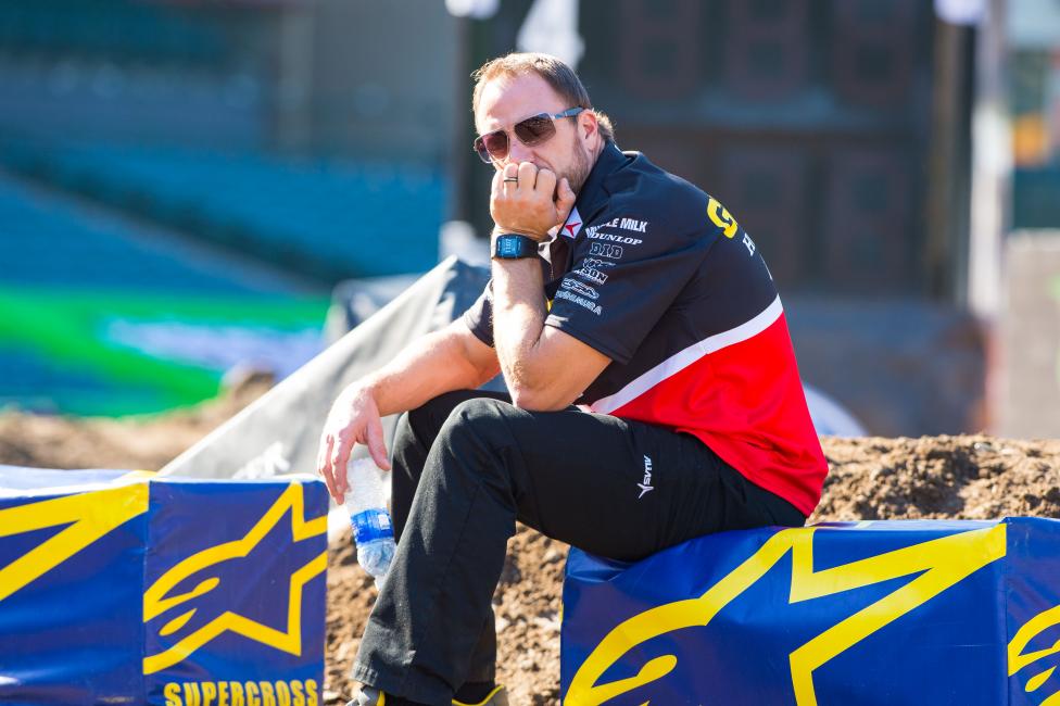 GEICO Honda team manager Mike LaRocco staring a hole through this camera. 