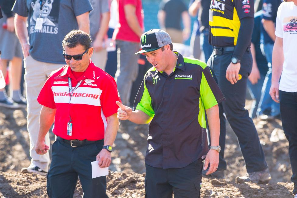 American Honda team manager Dan Betley (left) and Davi Millsaps' mechanic Mike Williamson. 