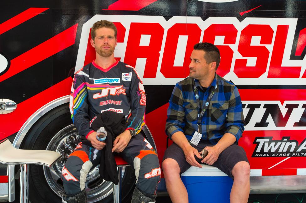 Hahn (left) and Tedesco having a chat at the races. 