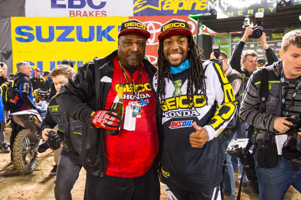 Big James and Malcolm after his first win in Oakland. 