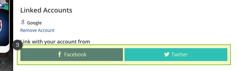 Choose Facebook or Twitter to link with your account. Follow the steps on Facebook or Twitter to allow your account to be linked.