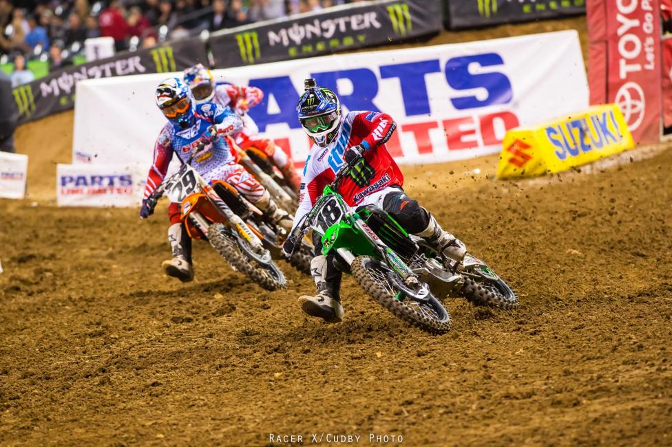Millsaps (18) and Short had good starts in their heat and the main, but others, like Ryan Dungey (behind) got past them.