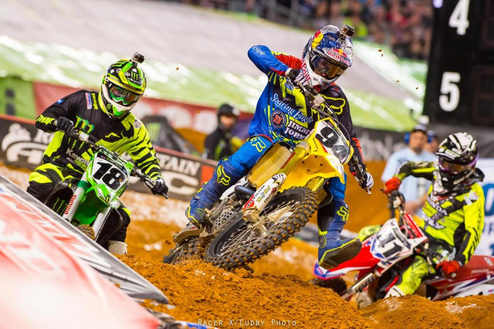 Roczen didn't start badly--fourth--but by the time he busted past Blake Baggett and Davi Millsaps, he had a gap to Dungey. He tried to close it, but a mistake ended his bid.