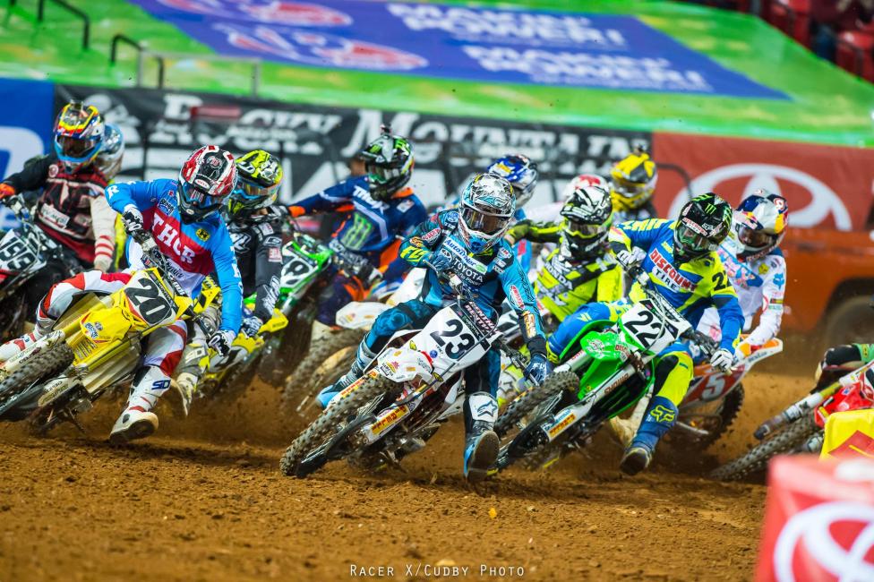 Peick with the holie! He'd never led a 450SX race before.