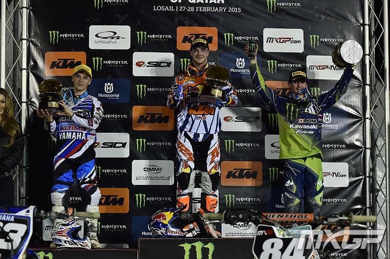 Lieber (left) and Ferrandis (right) flanked Herlings in MX2. 