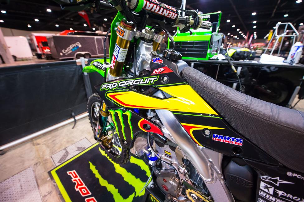 Early 2000s-style Pro Circuit graphics with the Monster claw added, of course. Our staff would have gotten better grades in college if energy drinks were around back then.