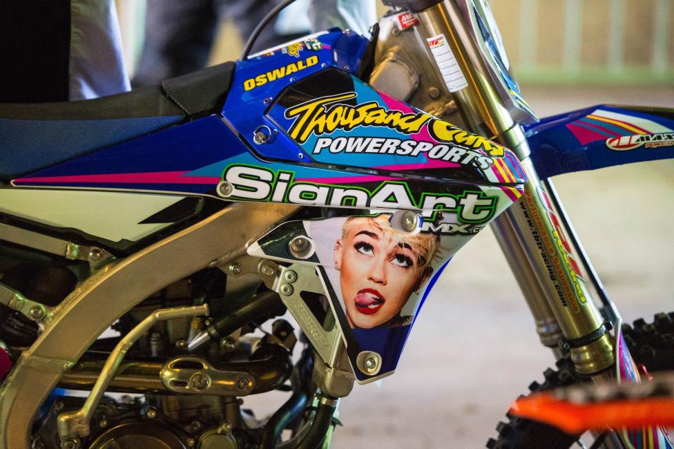 No themed livery List is complete without Jake Oswald's Miley Cyrus bike. The end.