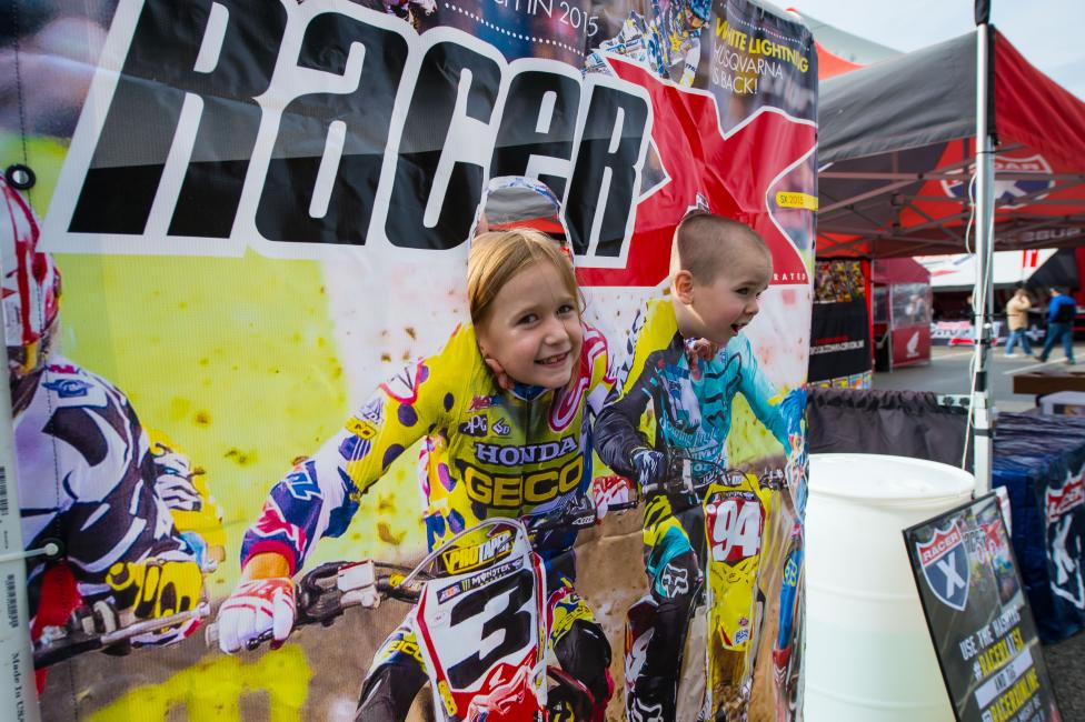 The pits are full of fans of all ages. 
