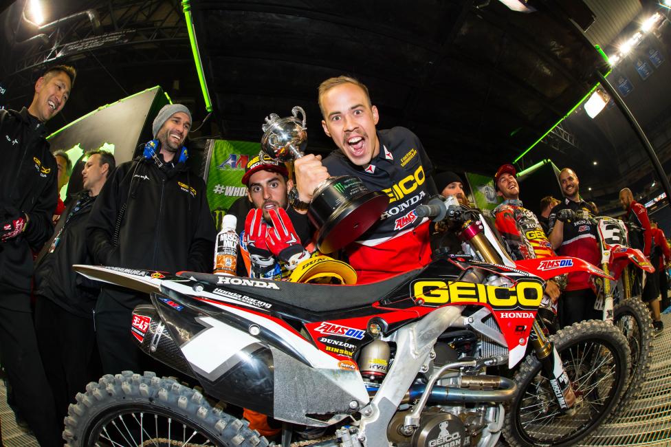 Bogle celebrates his first win of 2015. 