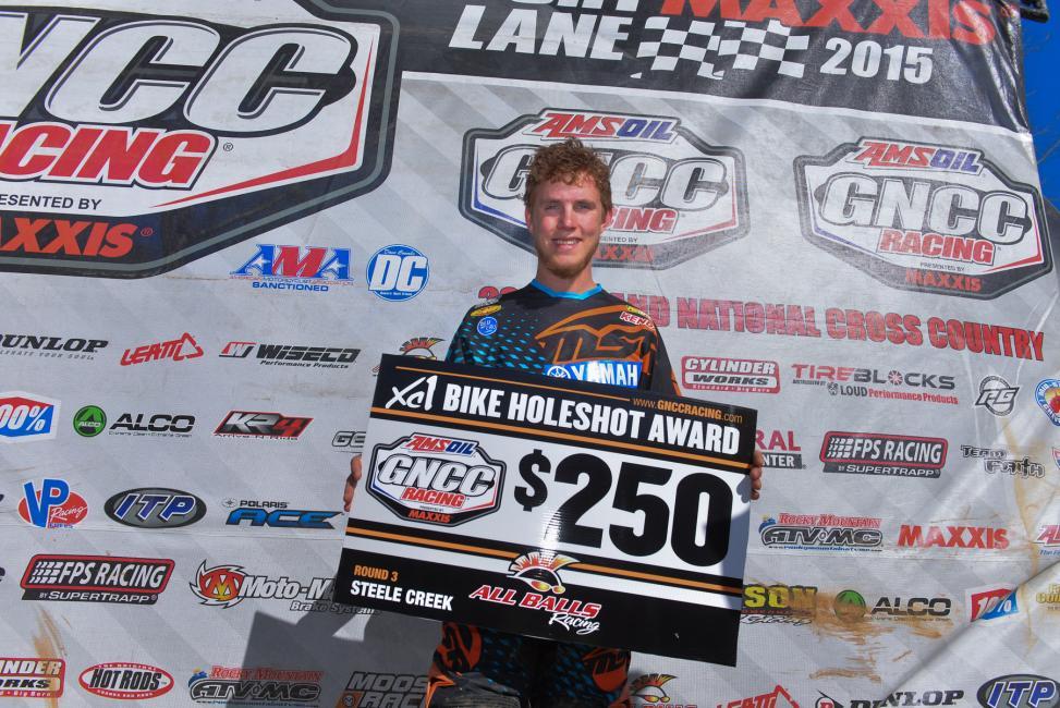 Jordan Ashburn took the early lead with the $250 All Balls Racing Holeshot Award