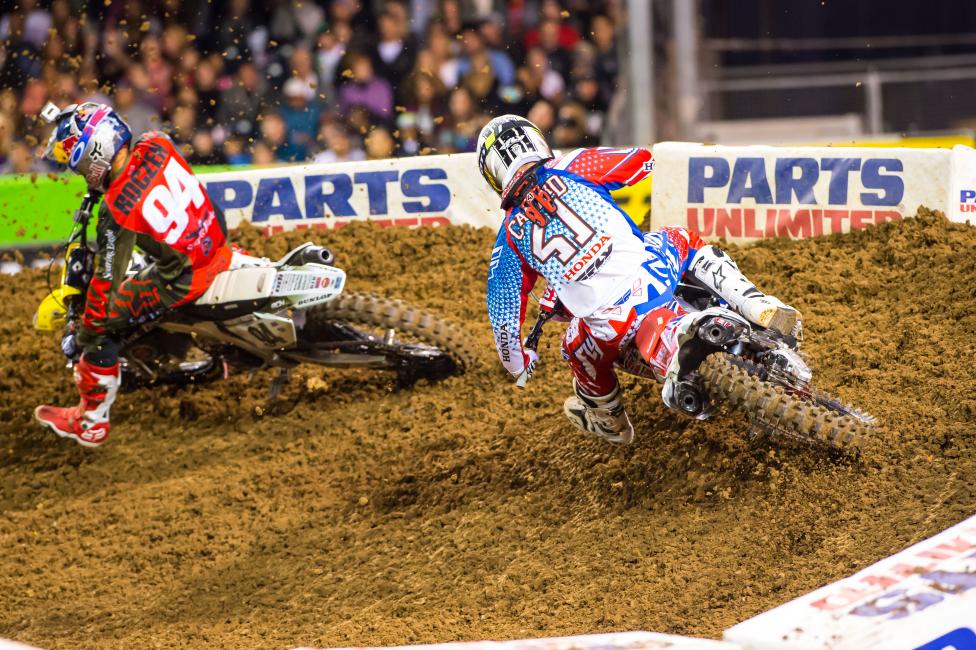 More epic fights, this time between Roczen and Canard for twenty laps in San Diego. It's about as good as a one-on-one battle can get. Trey just held Kenny off for the win.