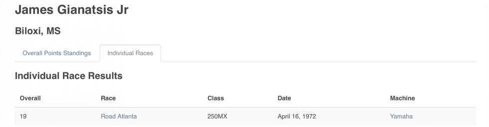 Billy Grossi at the 1978 Hangtown 250 National, where he finish fifth overall with 6-6 finishes aboard his Carabela.