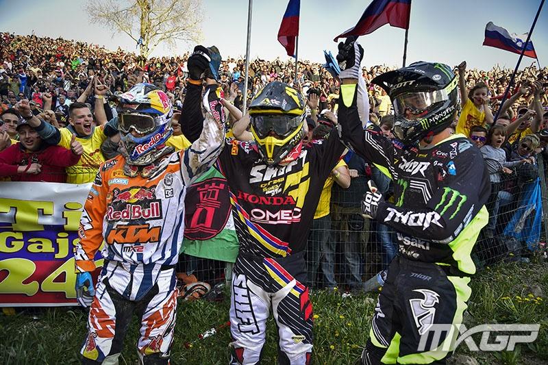 Tim Gajser edged out Jeffrey Herlings for the overall win, followed by Jordi Tixier. 