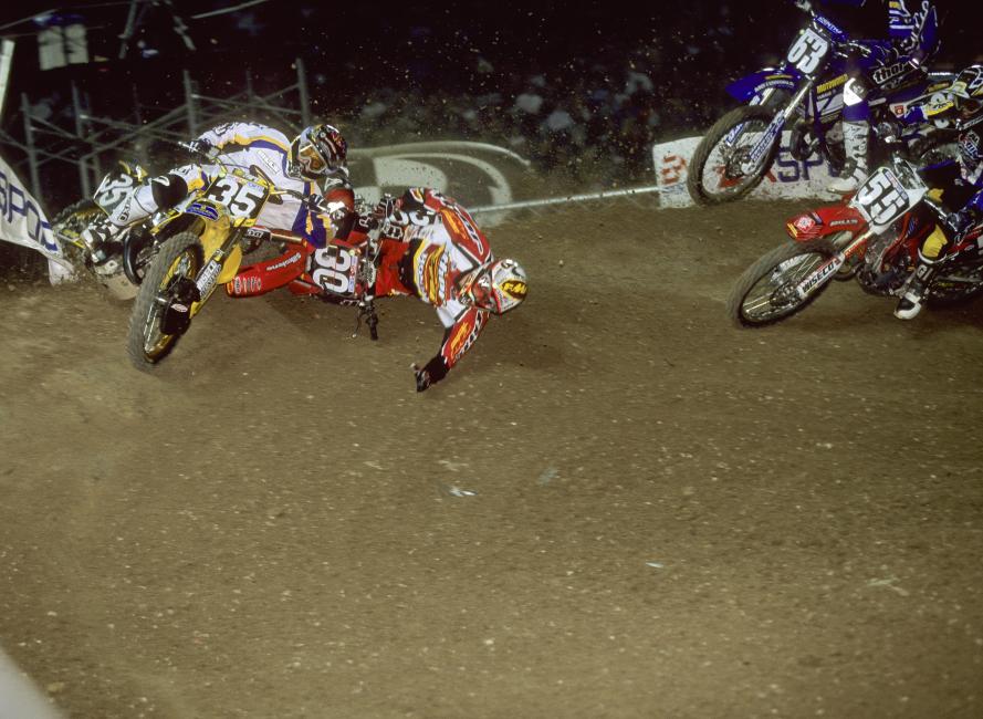 Ping ended up fifteenth at the Anaheim 2 SX in 2000 after a first-turn crash.