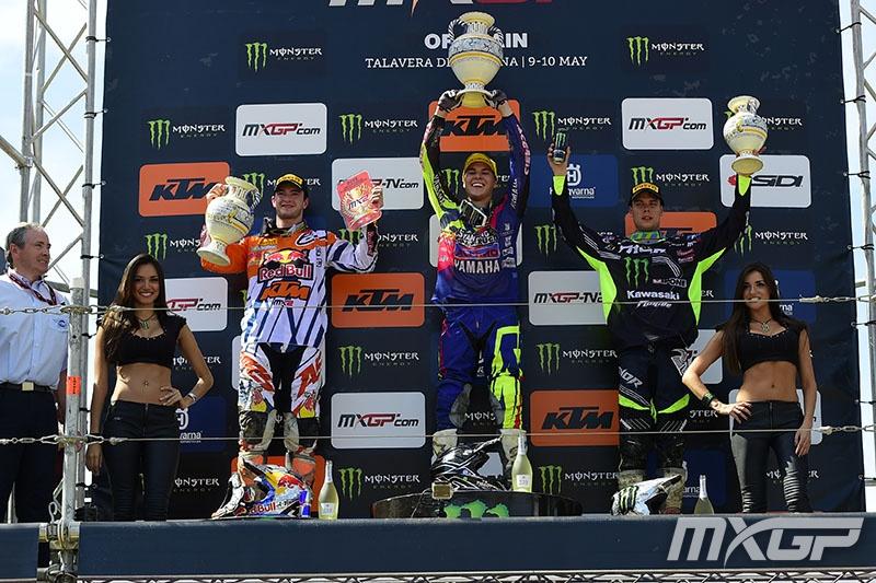 Valentin Guillod (Center) sits fifth in the MX2 standings.