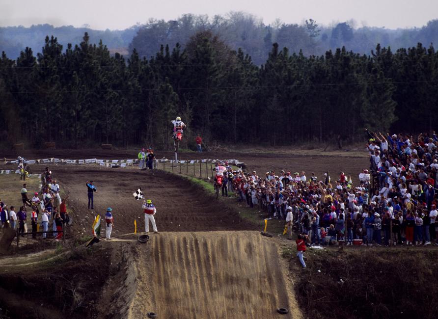 Erik Kehoe out-launched Jeremy McGrath at the finish line of the 1993 Gatorback National to win the second moto. 