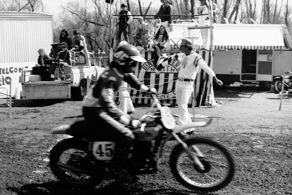  The same day that Smith won, Billy Grossi won the 250 Class, and this was the moment he took the checkered flag on his CR250 Elsinore. 
