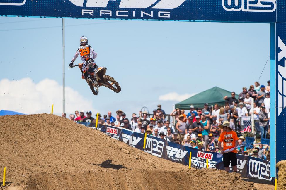 Marvin Musquin dominated the first moto, but started around tenth in the second. By the time he made it into second Martin was gone.