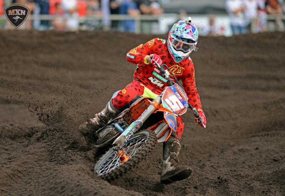 Kirk Gibbs leads the MX1 class down under. Racing resumes next weekend.